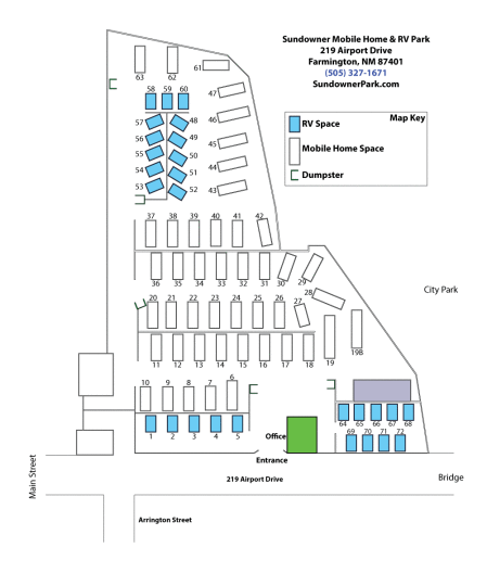 Sundowner MH & RV Park Site Map - Sundowner Mobile Home & RV Park ...