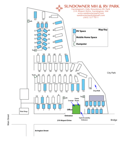 Sundowner Park Map - Sundowner Mobile Home & RV Park | Farmington, NM